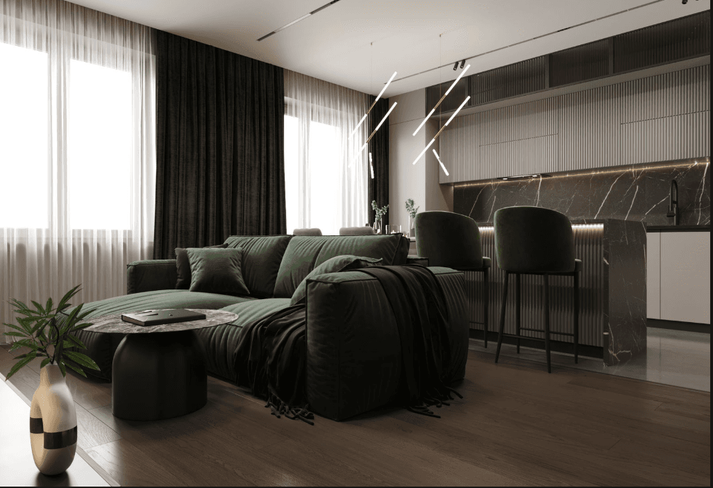 Пример интерьера: Гостиная с индивидуальным дизайном